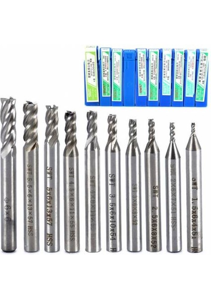 Hss Düz Shank 4 Flüt End Mill Cnc Matkap Ucu Seti 10 Adet
