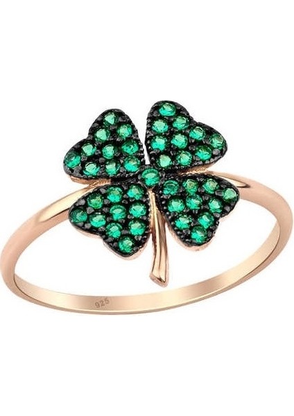 Yonca Yaprağı Gümüş Rose Yüzük GMS1934