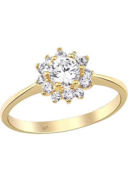 Gül Motif Gümüş Sarı Yüzük GMS1938