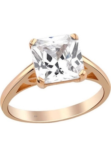Prenses Kesim Tektaş Gümüş Rose Yüzük GMS1973