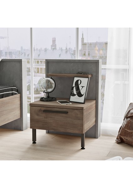 New Home Tekli Komodin Metal Ayak Beton-Kahve Hm5-Cg