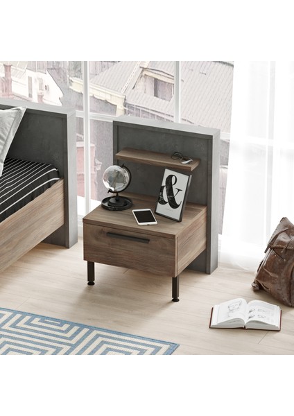 New Home Tekli Komodin Metal Ayak Beton-Kahve Hm5-Cg modelleri