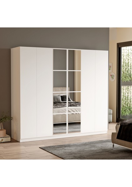 New Home Gardırop 6 Kapaklı Çekmeceli Aynalı Elbise Dolabı Beyaz Hm3-W fiyatları
