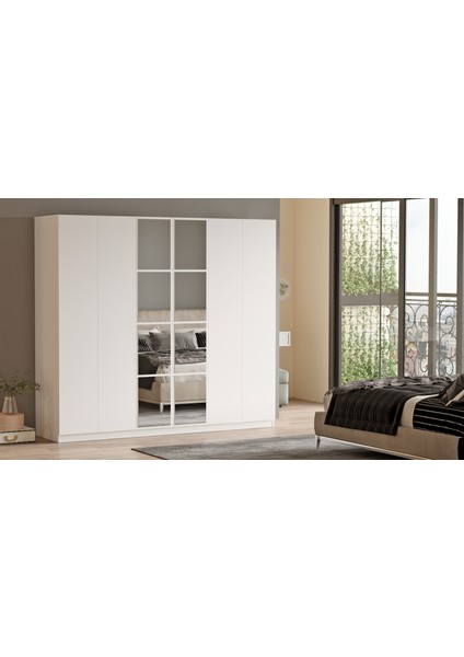 New Home Gardırop 6 Kapaklı Çekmeceli Aynalı Elbise Dolabı Beyaz Hm3-W modelleri