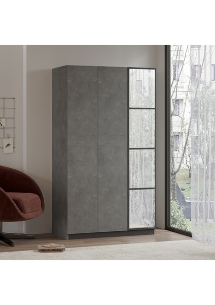 New Home 3 Kapaklı Çekmeceli Aynalı Gardırop Elbise Dolabı Beton Hm1-Rg fiyatları