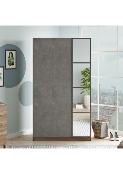 New Home 3 Kapaklı Çekmeceli Aynalı Gardırop Elbise Dolabı Beton-Kahve Hm1-Cg fiyatları
