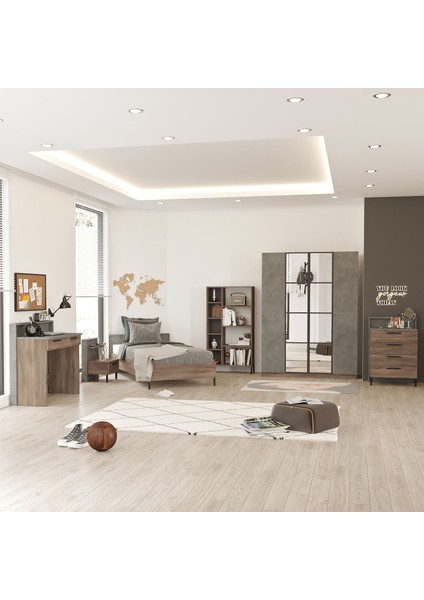New Home Genç Odası Takımı 6'lı Set Beton-Kahve HM17-CG