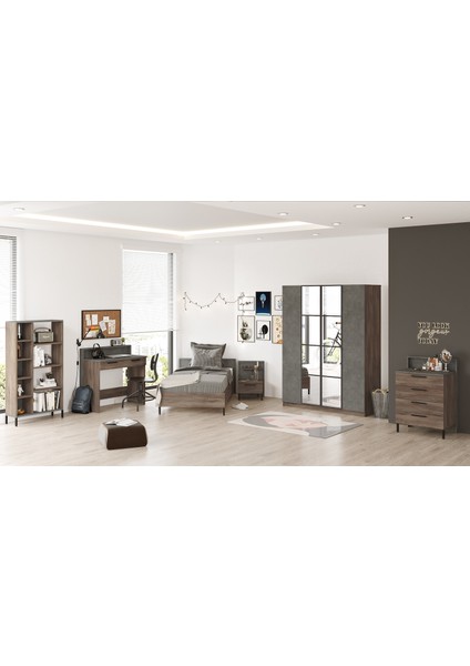 New Home Genç Odası Takımı 6'lı Set Beton-Kahve HM17-CG modelleri
