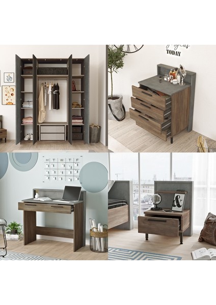New Home Genç Odası Takımı 6'lı Set Beton-Kahve HM17-CG fırsatları