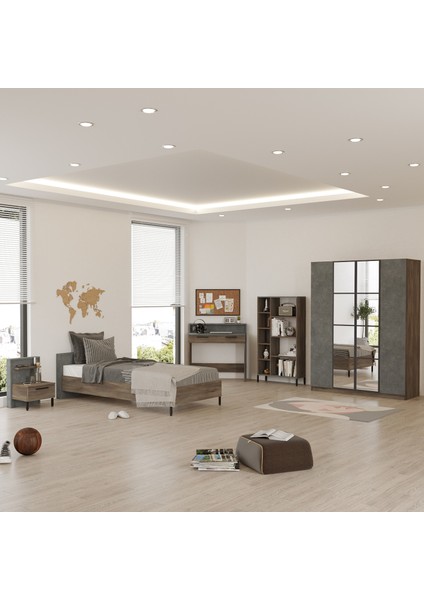 Genç Odası Takımı 5 Parça Beton-Kahve Renk 1. Sınıf Malzeme ile Üretilmiştir fiyatları