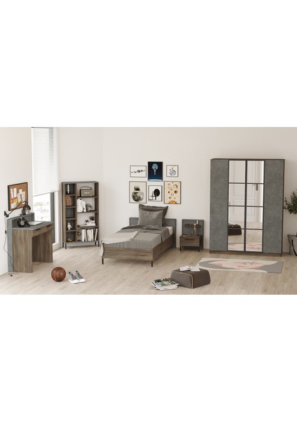 Genç Odası Takımı 5 Parça Beton-Kahve Renk 1. Sınıf Malzeme ile Üretilmiştir modelleri