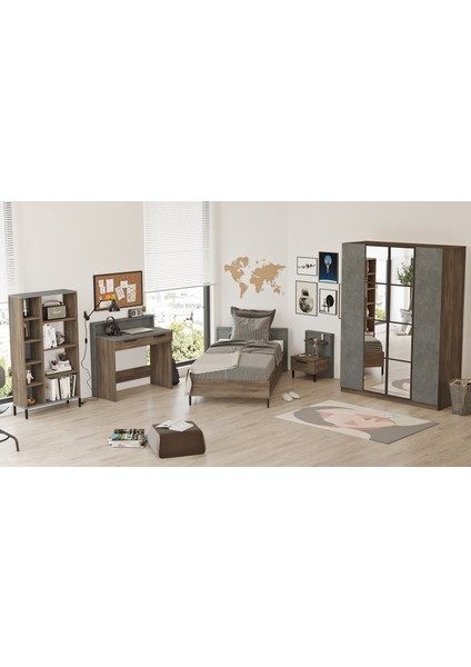 Genç Odası Takımı 5 Parça Beton-Kahve Renk 1. Sınıf Malzeme ile Üretilmiştir fırsatları