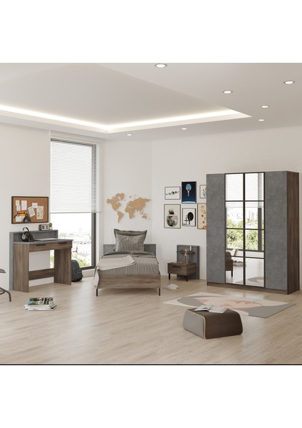 New Home Genç Odası Takımı 4'lü Set Beton-Kahve HM15-CG