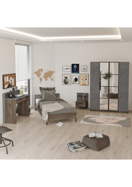 New Home Genç Odası Takımı 4'lü Set Beton-Kahve HM15-CG fiyatları
