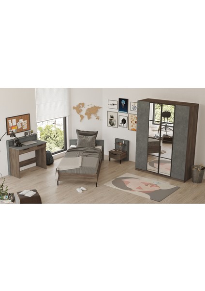 New Home Genç Odası Takımı 4'lü Set Beton-Kahve HM15-CG modelleri
