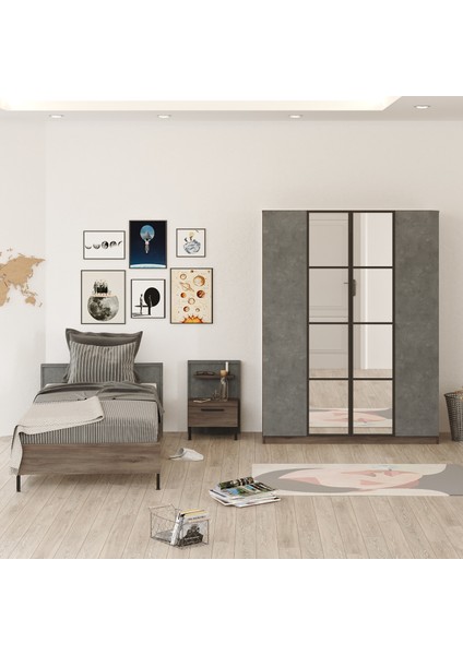 Genç Odası Takımı 3'lü Set Beton-Kahve 1. Sınıf Malzeme ile Modern Tasarım fiyatları