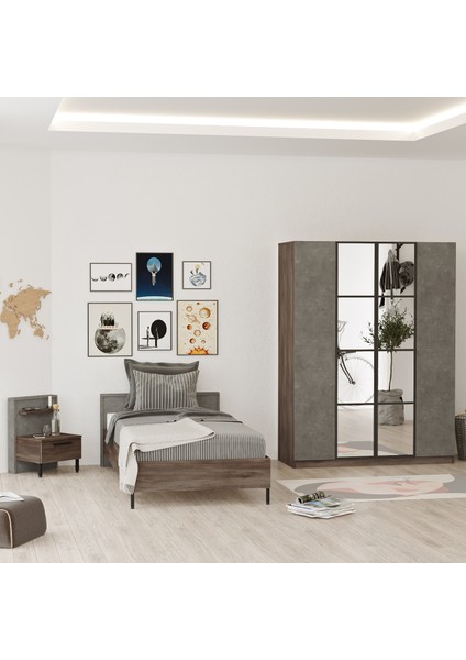 Genç Odası Takımı 3'lü Set Beton-Kahve 1. Sınıf Malzeme ile Modern Tasarım modelleri