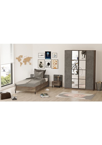 Genç Odası Takımı 3'lü Set Beton-Kahve 1. Sınıf Malzeme ile Modern Tasarım fırsatları