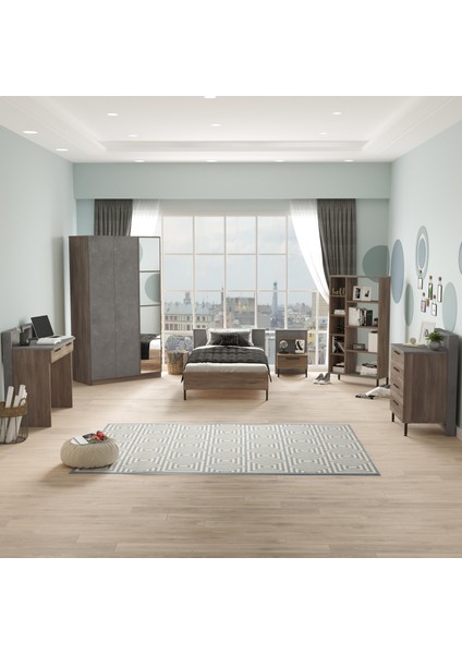 New Home Genç Odası Takımı 6'lı Set Beton-Kahve HM13-CG