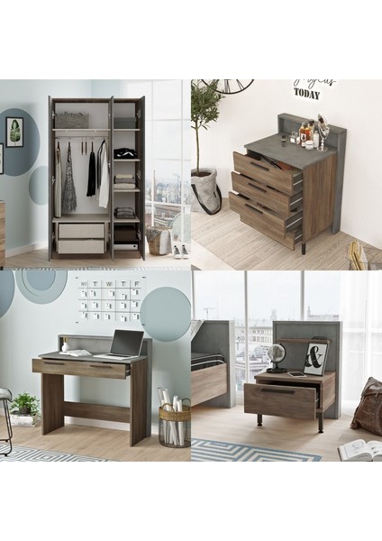 New Home Genç Odası Takımı 6'lı Set Beton-Kahve HM13-CG fırsatları