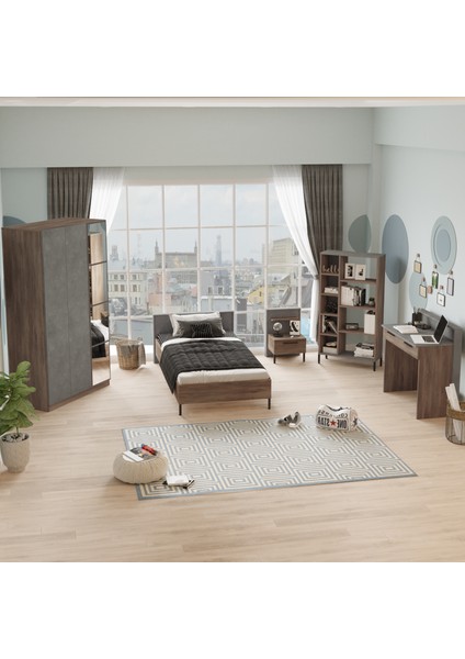 Genç Odası Takımı 5 Parça Set Beton-Kahve Renk Ergonomik Tasarım ile fiyatları
