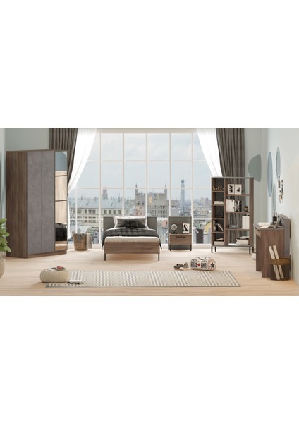 Genç Odası Takımı 5 Parça Set Beton-Kahve Renk Ergonomik Tasarım ile fırsatları