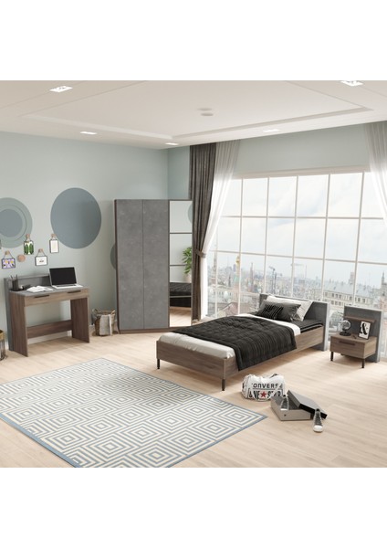 New Home Genç Odası Takımı 4'lü Set Beton-Kahve HM11-CG