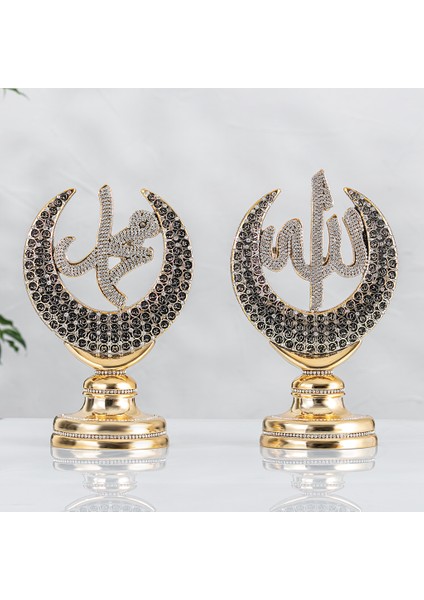 Hilal Esmaül Hüsnalı Allah Muhammed Lafızlar Küçük Boy Altın Renk Biblo