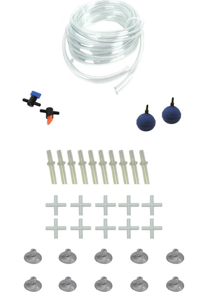 Akvaryum Hava Seti 10M Hortum, Vana, Hava Taşı, Vantuz ve Hortum Ekleri