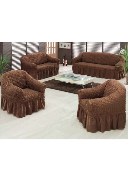 Bürümcük Koltuk Kanepe Örtüsü Takımı Lastikli Etekli 3+2+1+1 Koltuk Örtüsü