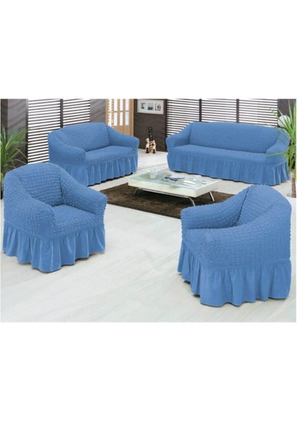 Bürümcük Koltuk Kanepe Örtüsü Takımı Lastikli Etekli 3+3+1+1 Koltuk Örtüsü