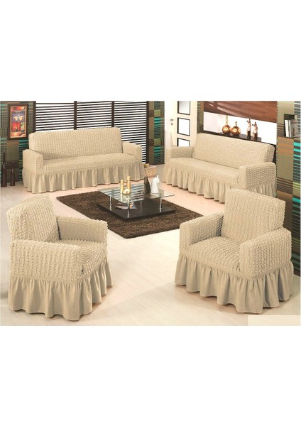 Bürümcük Koltuk Kanepe Örtüsü Takımı Lastikli Etekli 3+3+1+1 Koltuk Örtüsü