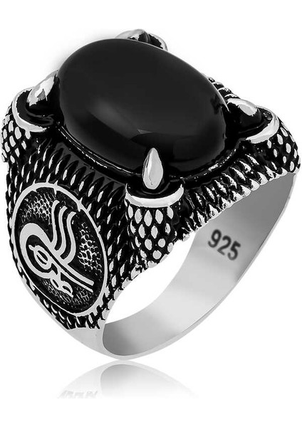 Gümüş Osmanlı Tuğra Armalı Pençe Erkek Yüzük