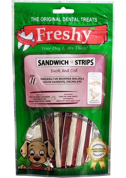 Ördekli ve Morina Balıklı Sandviç Şeritleri - Tahılsız - Taze Et ve Okyanus Balığından - 80 gr