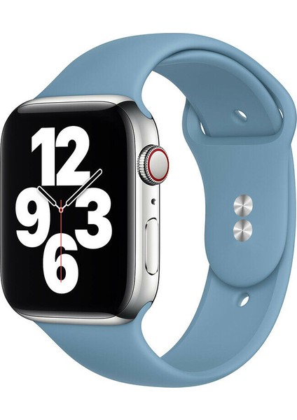 42 mm - 44 mm M/l Apple Watch 3 4 5 6 Se Uyumlu Silikon Kordon Kayış Kot Mavi