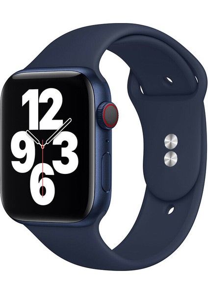 42 mm - 44 mm M/l Apple Watch 3 4 5 6 Se Uyumlu Silikon Kordon Kayış Gece Mavi