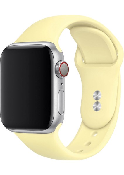 42 mm - 44 mm M/l Apple Watch 3 4 5 6 Se Uyumlu Silikon Kordon Kayış Limon Sarısı