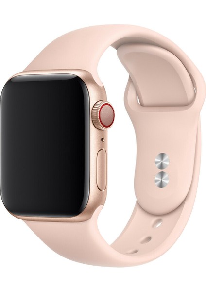 42 mm - 44 mm M/l Apple Watch 3 4 5 6 Se Uyumlu Silikon Kordon Kayış Kum Pembe