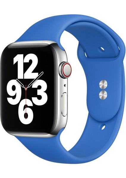 42 mm - 44 mm S/m Apple Watch 3 4 5 6 Se Uyumlu Silikon Kordon Kayış Saks Mavi