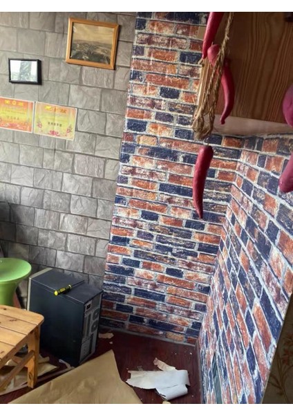 NW61 Kırmızı Mavi Tuğla Kendinden Yapışkanlı Duvar Paneli Kağıdı