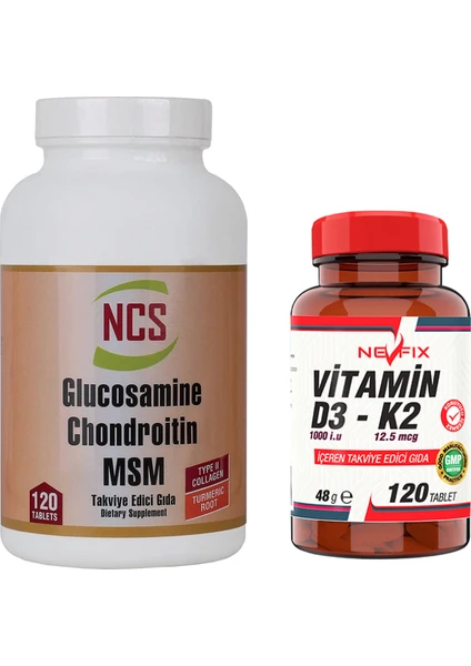 Ncs Glucosamine Chondroitin Msm Type Iı Collagen Turmeric 120 Tablet & Nevfix Vitamin D3-K2 120 Tablet