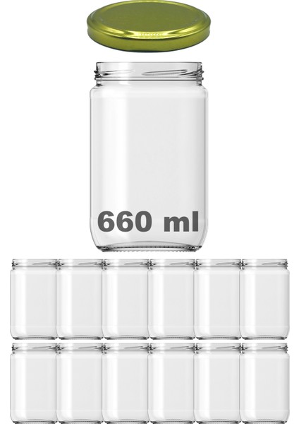 660 cc Kavanoz Metal Gold Konserve Kapaklı 660 ml Şeffaf Cam Kavanoz 12 Adet