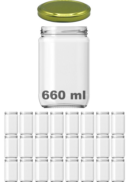 660 cc Kavanoz Metal Gold Konserve Kapaklı 660 ml Şeffaf Cam Kavanoz 24 Adet