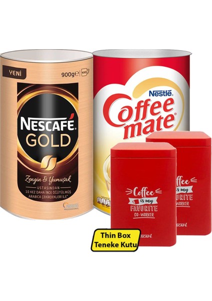 Gold Granül Kahve 900 gr + Coffee Mate Kahve Kreması 2 kg + Metal Saklama Kutusu 2 Adet