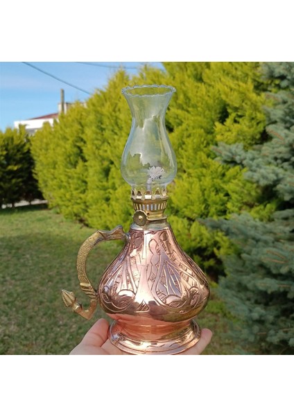 Işlemeli Bakır Gaz Lambası Kücük Boy