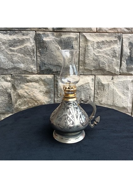 Keski Işlemeli Eskitme Bakır Gaz Lambası Kücük Boy