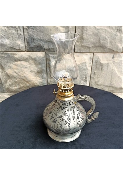 Keski Işlemeli Eskitme Bakır Gaz Lambası Kücük Boy