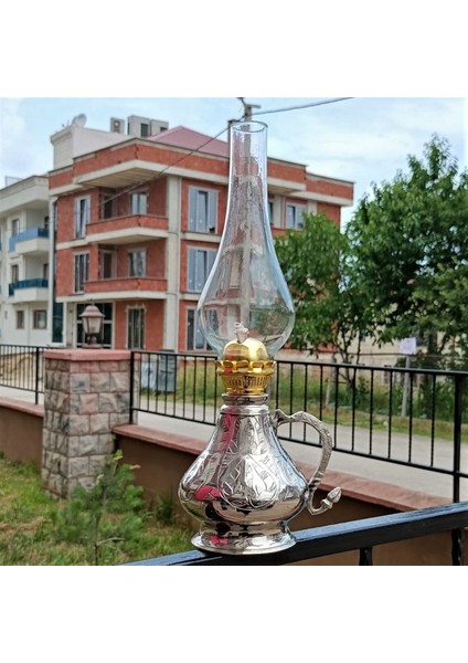 Keski Işlemeli Bakır Gaz Lambası Kücük Boy