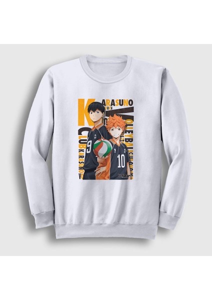 Unisex Beyaz Team Karasuna Voleybol Anime Haikyu Sweatshirt