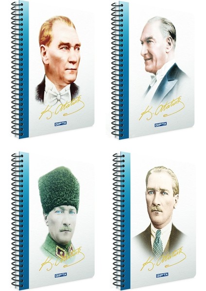 Atatürk Spiralli Pp Plastik Kapak 80 Yaprak A4 Defter Seti Kareli 4'lü